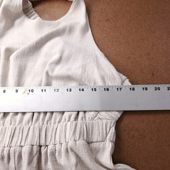 Hem & Thread Pant Jumpsuit Women M Beige Linen Blend Crossover Straps Boho 70s - Picture 5 of 12